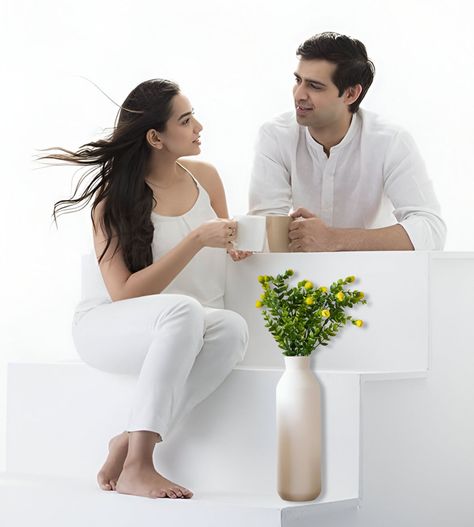 Florero Jarrón Decorativo Cerámica Alto Mesa Blanco Jhn-1
