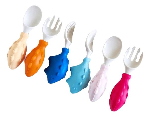 Set 3 Cubierto+Cuchara Silicona Estuche Dinosaurio Bebes Lau-1