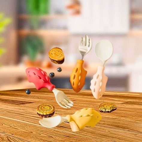 Set 3 Cubierto+Cuchara Silicona Estuche Dinosaurio Bebes Lau-4