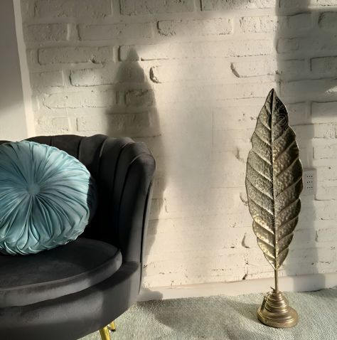 Escultura Hoja Pluma Metal Minimalista Moderno 84cm Jhn-3