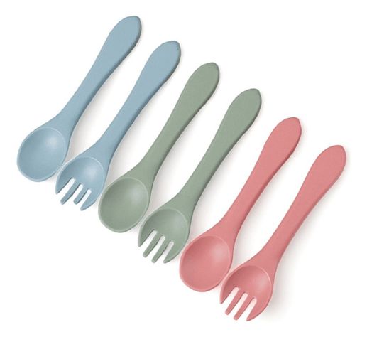Set 4 Cubierto+Cuchara Silicona Ergonomico Bebes Lau-0