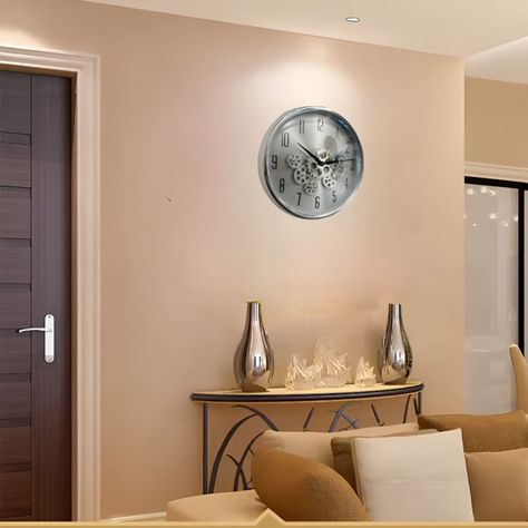 Reloj Pared Mecanismo Giratorio Estilo Industrial Gris Jhn-4