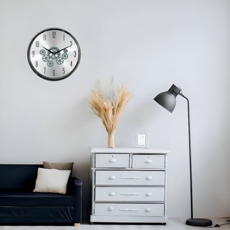Reloj Pared Mecanismo Giratorio Estilo Industrial Gris Jhn-7