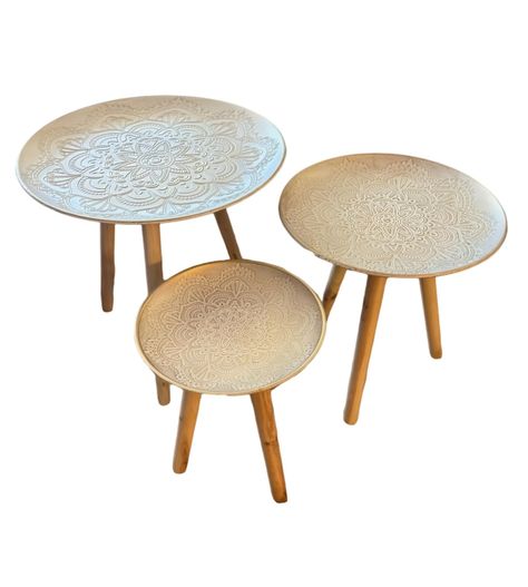 Set 3 Mesas Centro Decorativa Mandala Nórdica Redonda Jhn-0