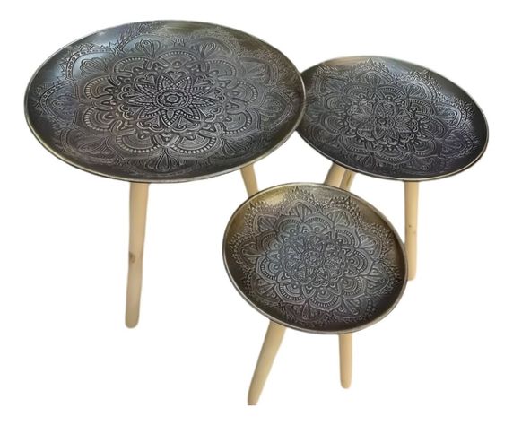 Set 3 Mesas Decorativas Diseño Vintage Dorado Envejecido Jhn-0