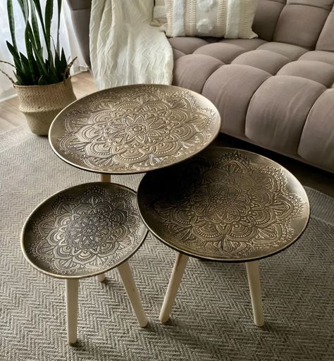 Set 3 Mesas Decorativas Diseño Vintage Dorado Envejecido Jhn-2