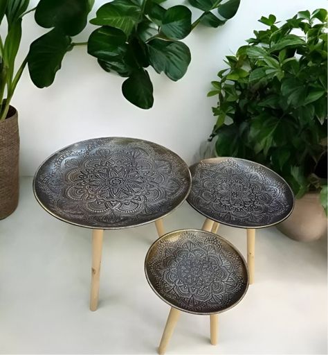 Set 3 Mesas Decorativas Diseño Vintage Dorado Envejecido Jhn-3