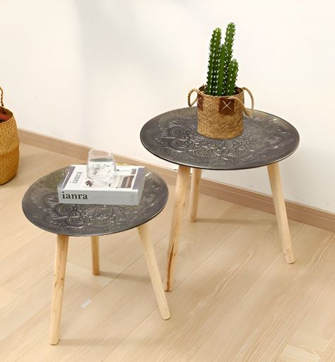 Set 3 Mesas Decorativas Diseño Vintage Dorado Envejecido Jhn-4