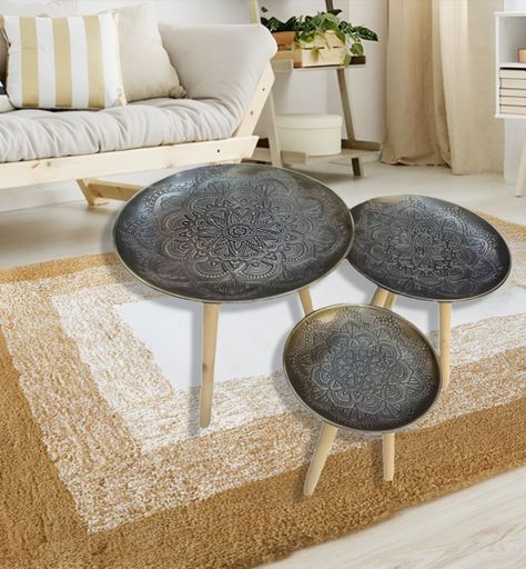 Set 3 Mesas Decorativas Diseño Vintage Dorado Envejecido Jhn-7