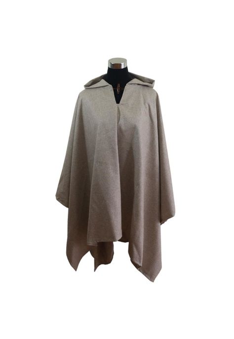 Poncho Lana Seda Capucha - Largo - Beige-0
