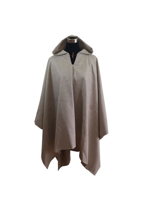 Poncho Lana Seda Capucha - Largo - Beige-1