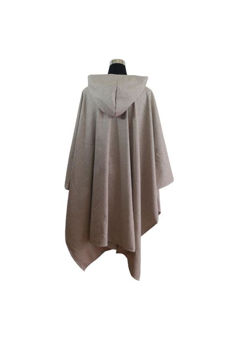 Poncho Lana Seda Capucha - Largo - Beige-2