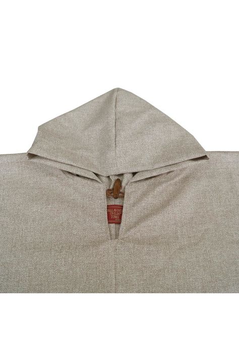 Poncho Lana Seda Capucha - Largo - Beige-3