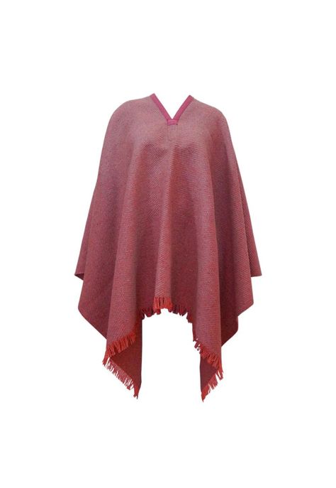 Poncho Artesanal 100% Lana - Largo - Rosa-0