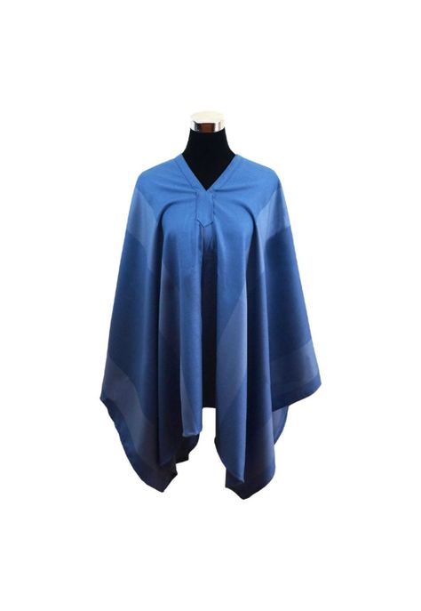 Poncho Listado Unisex 100% Lana - Largo - Celeste-0