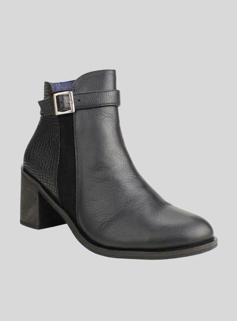 Botín Exs Broche Reptil Cuero Negro-1