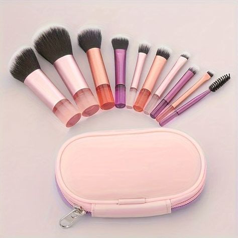 Set De 10 Mini Brochas De Maquillaje Con Estuche-3