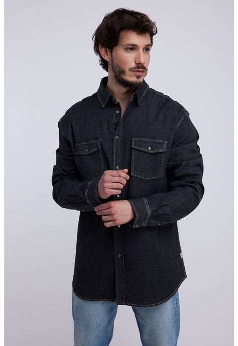 Camisa Hombre Jeans Negro Panama Jack-0