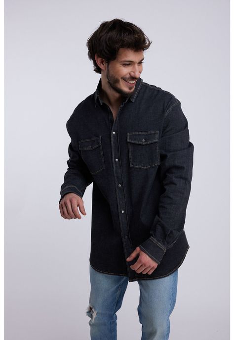 Camisa Hombre Jeans Negro Panama Jack-1