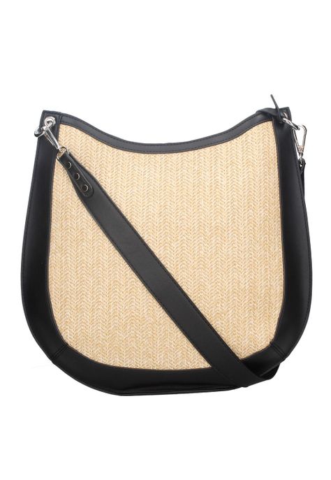Cartera Hobo Rafia Negro Pollini-0
