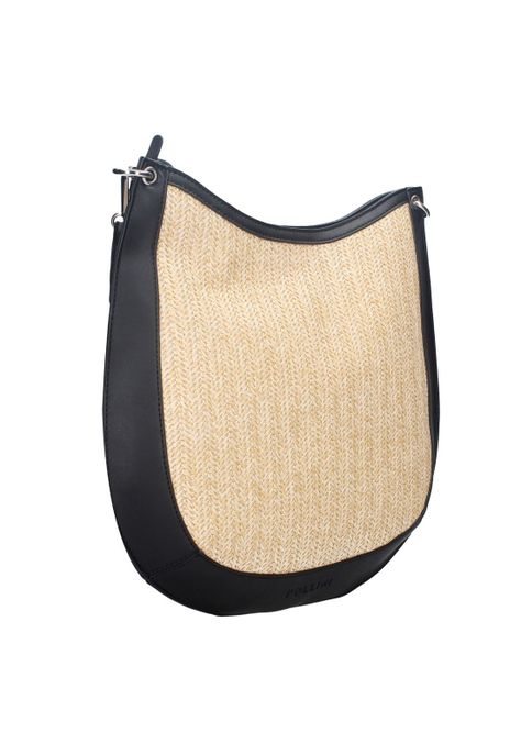 Cartera Hobo Rafia Negro Pollini-1