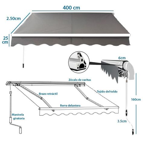 Toldo Brazo Retractil Terrazas 4×2.5 mts Gris-1