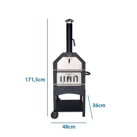 Horno Carbón Pizza Acero Chimenea + Termómetro-1