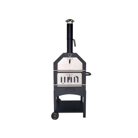 Horno Carbón Pizza Acero Chimenea + Termómetro-0