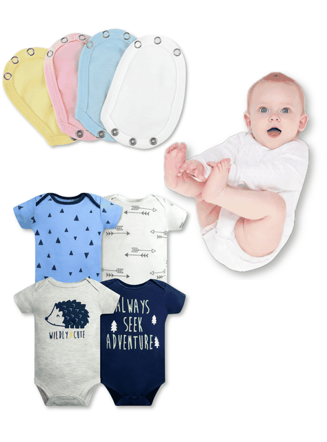 Pack 4 Unidades Extensor Body Bebé +Pack 4 Bodys Algodón Niño Puercoespín Azul-0