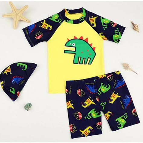 Traje De Baño 3 Piezas Manga Corta Jump Kids Dinosaurios Amarillo-1