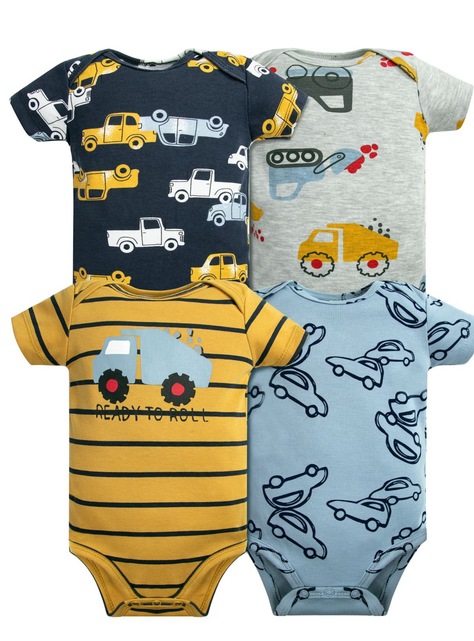 Pack 4 Bodys Niño Manga Corta Tedmimak 100% Algodón Autos Amarillo-0