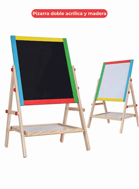 Pizarra Doble Cara Tiza Y Plumon Acrilica Madera Magnetica Niños-1