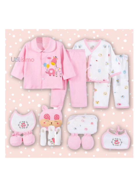 Set 18 Piezas Ajuar Niña bebe 0 a 3 Meses Jirafa Globos Rosa Jump Kids 100% Algodón-2