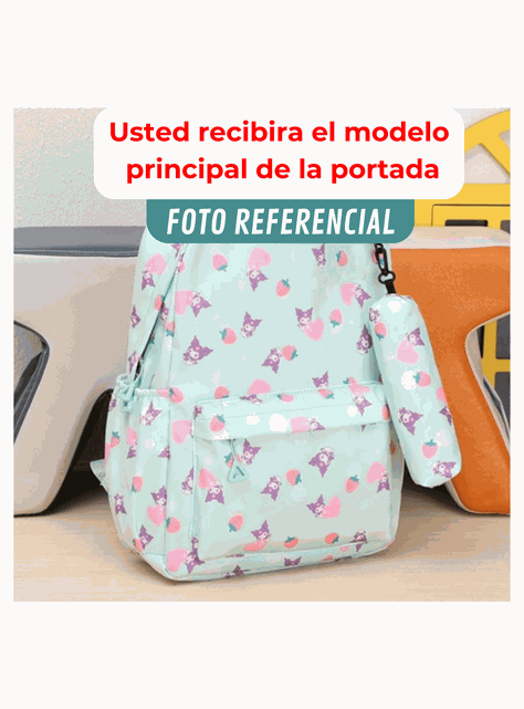 Mochila Kuromi Escolar 44cm Sanrio Estilo Kawaii Blue-2