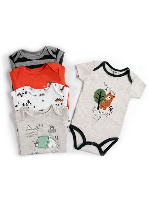 Pack 5 Bodys Niño Manga Corta Tedmimak 100% Algodón Oso Amistoso-1