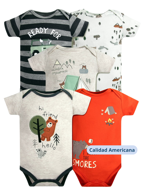 Pack 5 Bodys Niño Manga Corta Tedmimak 100% Algodón Oso Amistoso-3