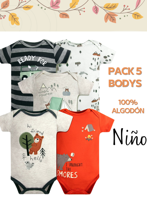 Pack 5 Bodys Niño Manga Corta Tedmimak 100% Algodón Oso Amistoso-4