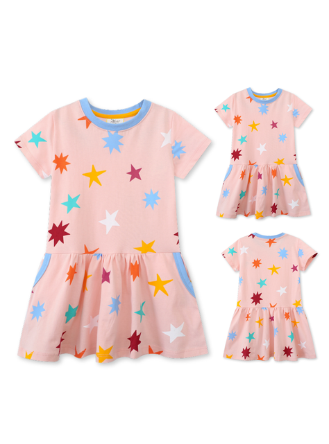 Vestido Manga Corta Niña Estampado Naranja Pastel-1