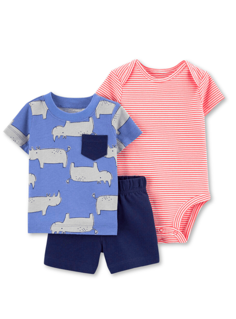 Set 3 Piezas Conjunto con Body Estampado Bebé Niño 6 a 24 Meses Blue Rhino-0