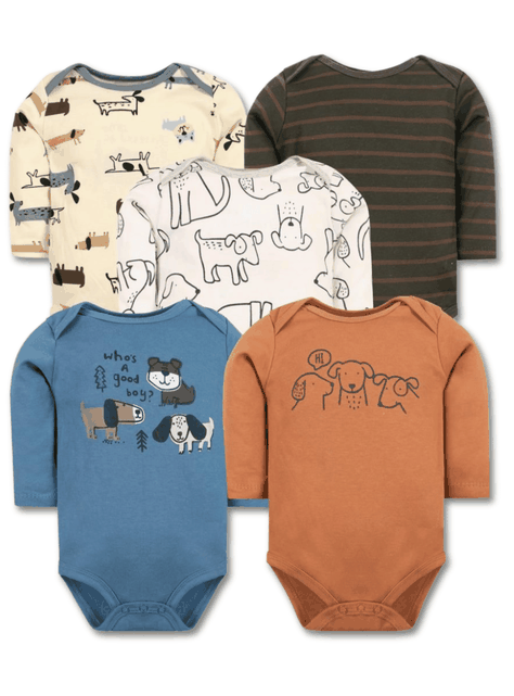 Pack 5 Bodys Bebé Niño Manga Larga Tedmimak 100% Algodón Cute Dogs-0