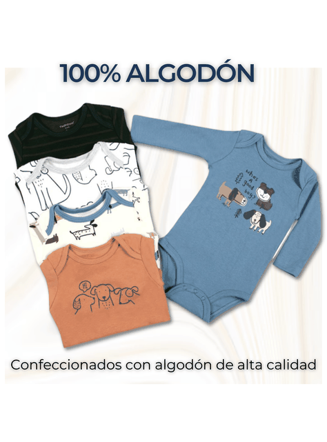 Pack 5 Bodys Bebé Niño Manga Larga Tedmimak 100% Algodón Cute Dogs-1