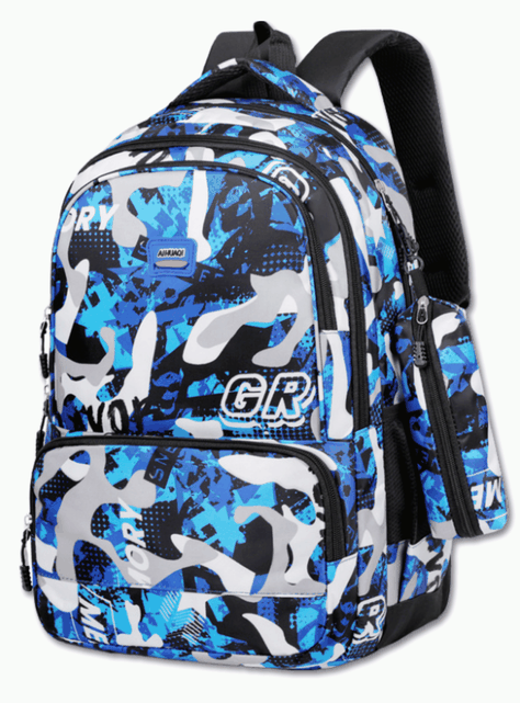 Mochila Escolar Juvenil y Universitario 45cm Diseño Estampado Camuflaje Unisex Blue-0