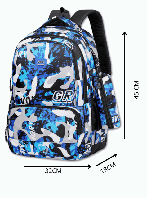 Mochila Escolar Juvenil y Universitario 45cm Diseño Estampado Camuflaje Unisex Blue-1