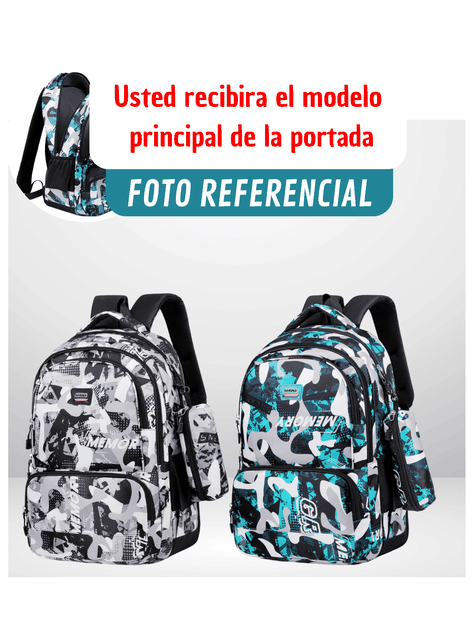 Mochila Escolar Juvenil y Universitario 45cm Diseño Estampado Camuflaje Unisex Blue-2