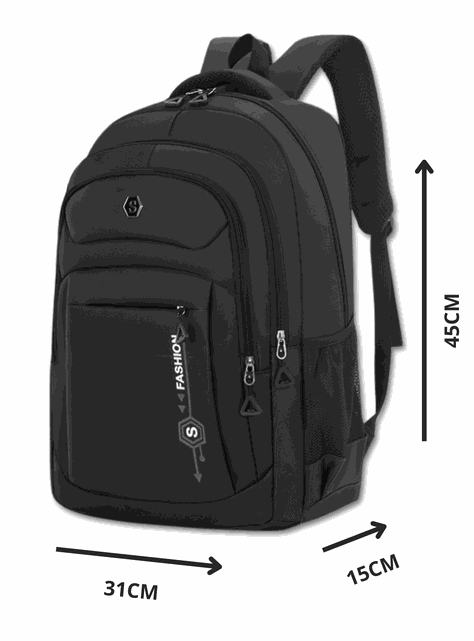 Mochila Escolar Juvenil y Universitario 45cm Diseño Multifuncional Black-1