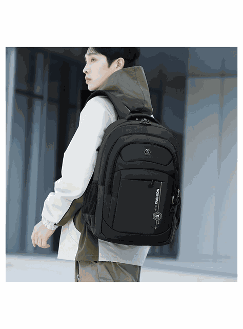 Mochila Escolar Juvenil y Universitario 45cm Diseño Multifuncional Black-2