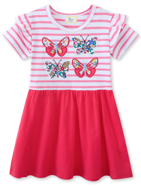 Vestido Manga Corta Niña Estampado Mariposa Rosa-0