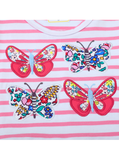 Vestido Manga Corta Niña Estampado Mariposa Rosa-4