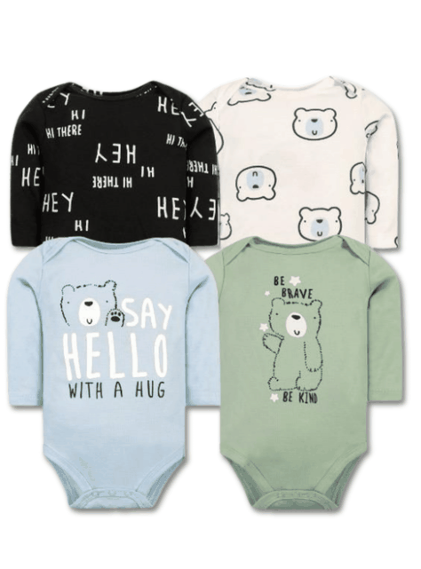 Pack 4 Bodys Bebé Niño Manga Larga Tedmimak 100% Algodón Baby Bear-0