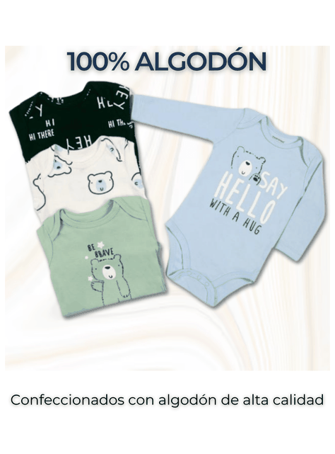 Pack 4 Bodys Bebé Niño Manga Larga Tedmimak 100% Algodón Baby Bear-1